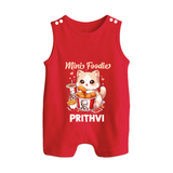 Mini Foodie Cat Lover Button Romper - RED - New Born (Chest 18")