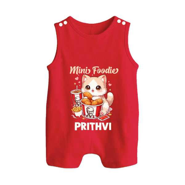 Mini Foodie Cat Lover Button Romper - RED - New Born (Chest 18")