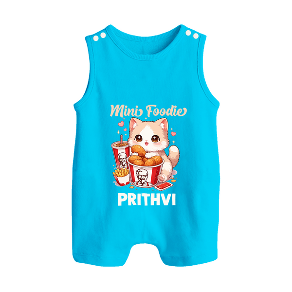 Mini Foodie Cat Lover Button Romper - SKY BLUE - New Born (Chest 18")