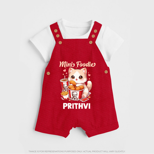 Mini Foodie Cat Lover Dungaree - RED - 0 - 5 Months Old (Chest 18")