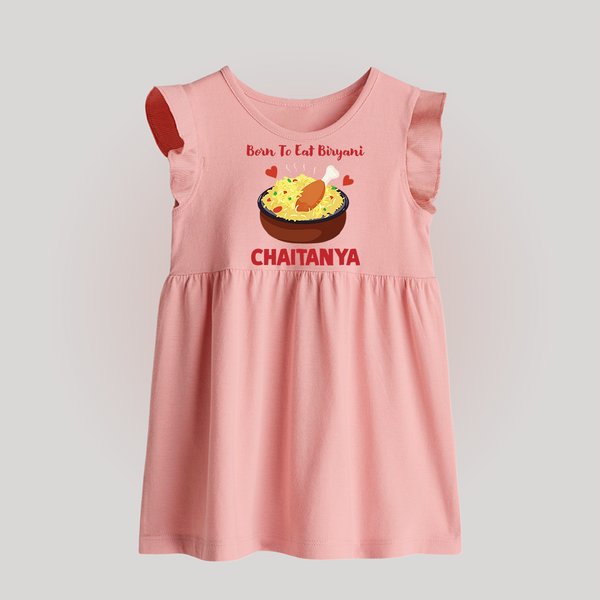 Born To Eat Biryani Baby Frock - BABY PINK - 0 - 3 Months Old (Chest 17")