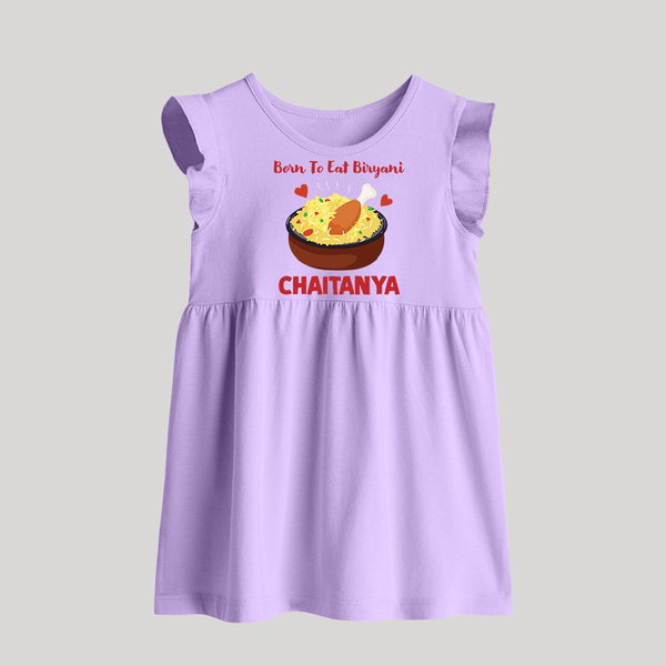 Born To Eat Biryani Baby Frock - LILAC - 0 - 3 Months Old (Chest 17")