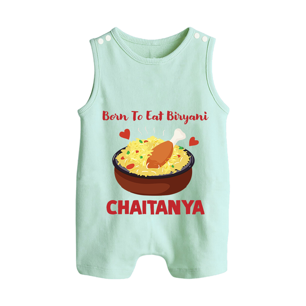 Born To Eat Biryani Button Romper - MINT GREEN - New Born (Chest 18")