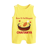 Born To Eat Biryani Button Romper - PASTEL YELLOW - New Born (Chest 18")