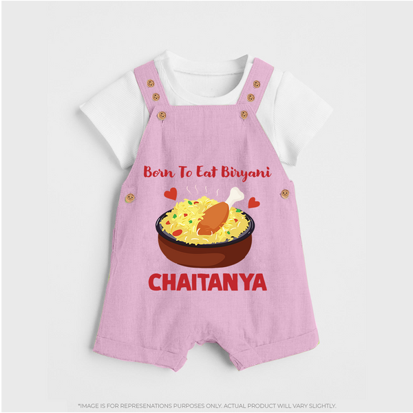 Born To Eat Biryani Dungaree - BABY PINK - 0 - 5 Months Old (Chest 18")