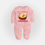 Born To Eat Biryani Full body suit - BABY PINK - New Born (Chest 7.5")