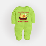 Born To Eat Biryani Full body suit - LIME GREEN - New Born (Chest 7.5")