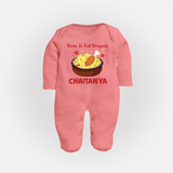 Born To Eat Biryani Full body suit - PEACH - New Born (Chest 7.5")