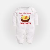 Born To Eat Biryani Full body suit - WHITE - New Born (Chest 7.5")