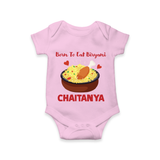 Born To Eat Biryani Romper - BABY PINK - New Born (Chest 14")