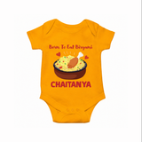 Born To Eat Biryani Romper - CHROME YELLOW - New Born (Chest 14")