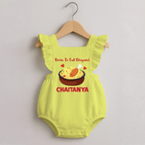 Born To Eat Biryani Romper Frock - PASTEL YELLOW - 0 - 3 Months Old (Chest 19")