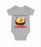 Born To Eat Biryani Romper - GREY - New Born (Chest 14")