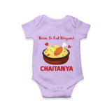 Born To Eat Biryani Romper - LILAC - New Born (Chest 14")