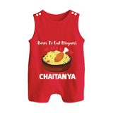 Born To Eat Biryani Button Romper - RED - New Born (Chest 18")