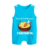 Born To Eat Biryani Button Romper - SKY BLUE - New Born (Chest 18")