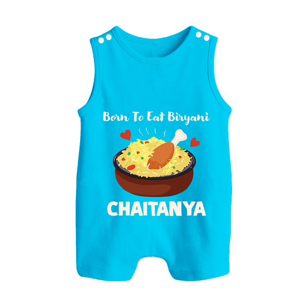 Born To Eat Biryani Button Romper - SKY BLUE - New Born (Chest 18")