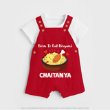 Born To Eat Biryani Dungaree - RED - 0 - 5 Months Old (Chest 18")