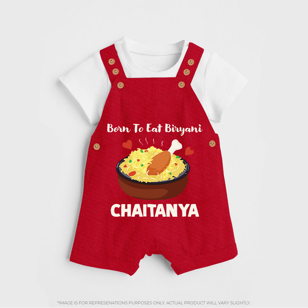 Born To Eat Biryani Dungaree - RED - 0 - 5 Months Old (Chest 18")