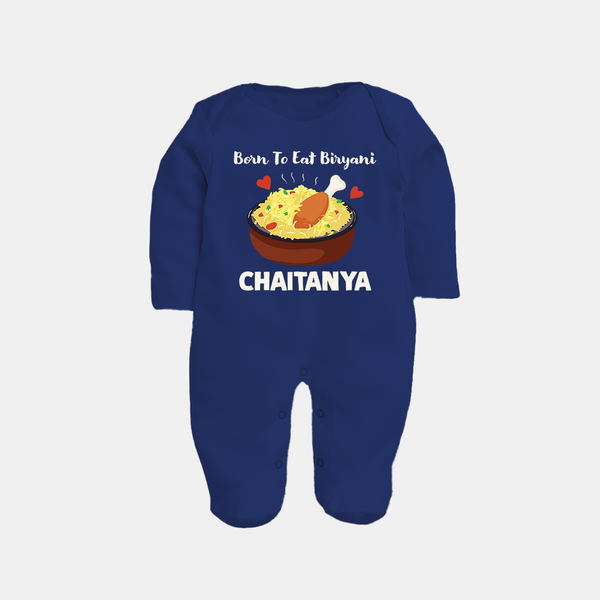 Born To Eat Biryani Full body suit - NAVY BLUE - New Born (Chest 7.5")