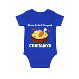 Born To Eat Biryani Romper - COBALT BLUE - New Born (Chest 14")