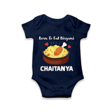 Born To Eat Biryani Romper - NAVY BLUE - New Born (Chest 14")