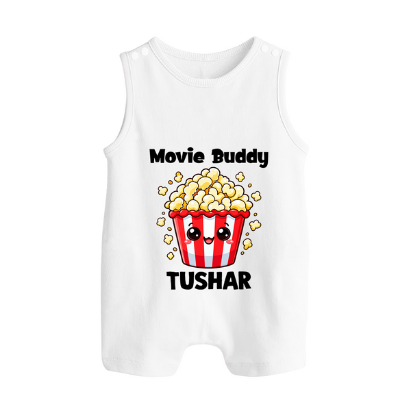 Movie Buddy Popcorn Button Romper - WHITE - New Born (Chest 18")