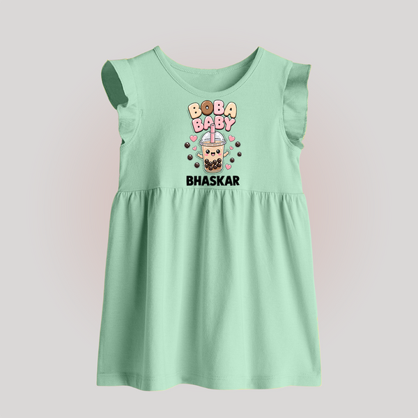 Boba Baby Drink Lover Baby Frock - MINT GREEN - 0 - 3 Months Old (Chest 17")