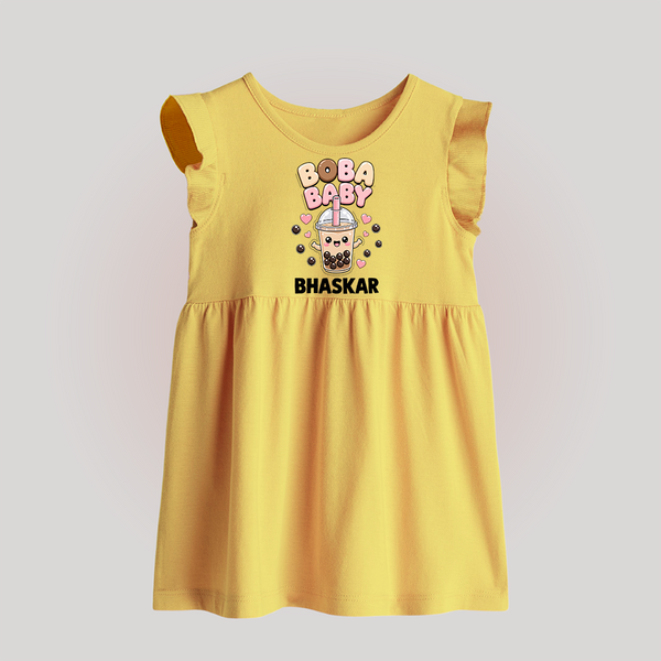 Boba Baby Drink Lover Baby Frock - PASTEL YELLOW - 0 - 3 Months Old (Chest 17")