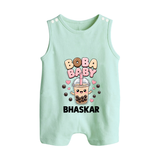 Boba Baby Drink Lover Button Romper - MINT GREEN - New Born (Chest 18")