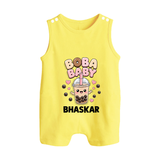 Boba Baby Drink Lover Button Romper - PASTEL YELLOW - New Born (Chest 18")