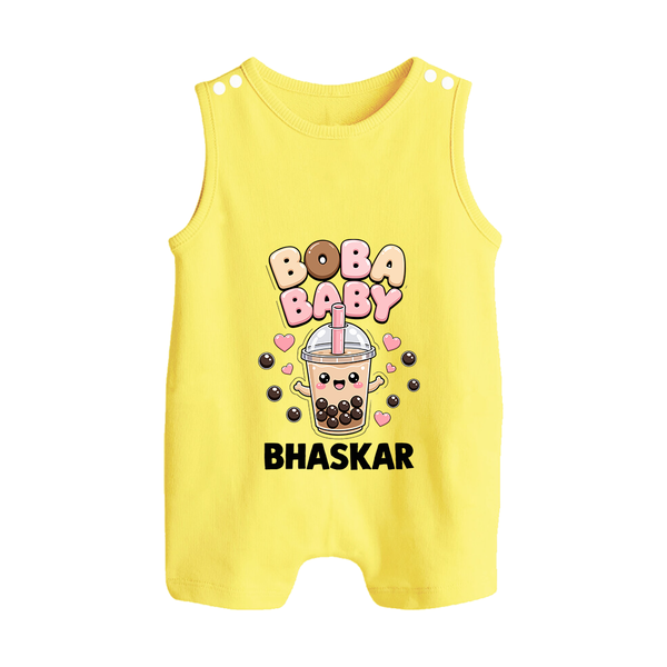 Boba Baby Drink Lover Button Romper - PASTEL YELLOW - New Born (Chest 18")