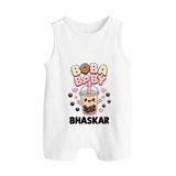 Boba Baby Drink Lover Button Romper - WHITE - New Born (Chest 18")