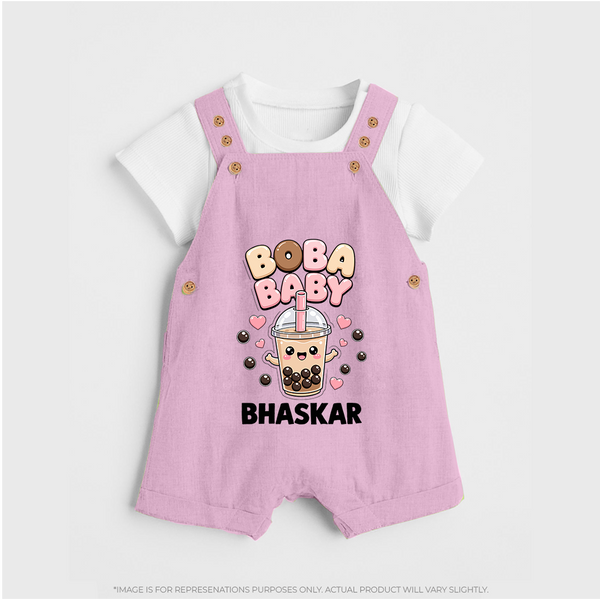 Boba Baby Drink Lover Dungaree - BABY PINK - 0 - 5 Months Old (Chest 18")
