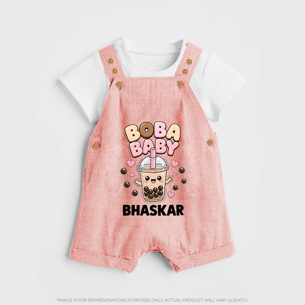 Boba Baby Drink Lover Dungaree - PEACH - 0 - 5 Months Old (Chest 18")