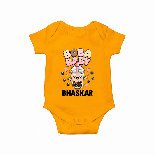 Boba Baby Drink Lover Romper - CHROME YELLOW - New Born (Chest 14")