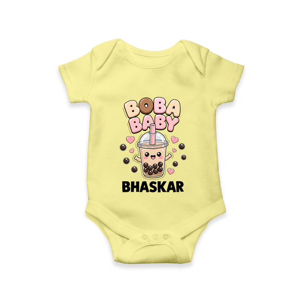 Boba Baby Drink Lover Romper - PASTEL YELLOW - New Born (Chest 14")