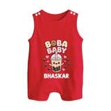 Boba Baby Drink Lover Button Romper - RED - New Born (Chest 18")
