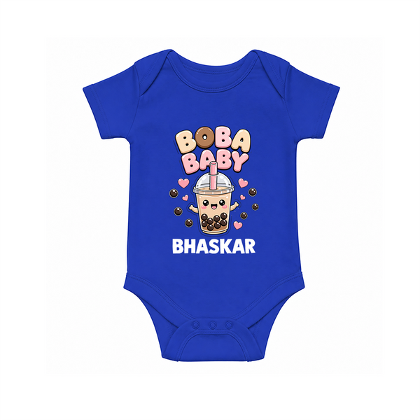 Boba Baby Drink Lover Romper - COBALT BLUE - New Born (Chest 14")