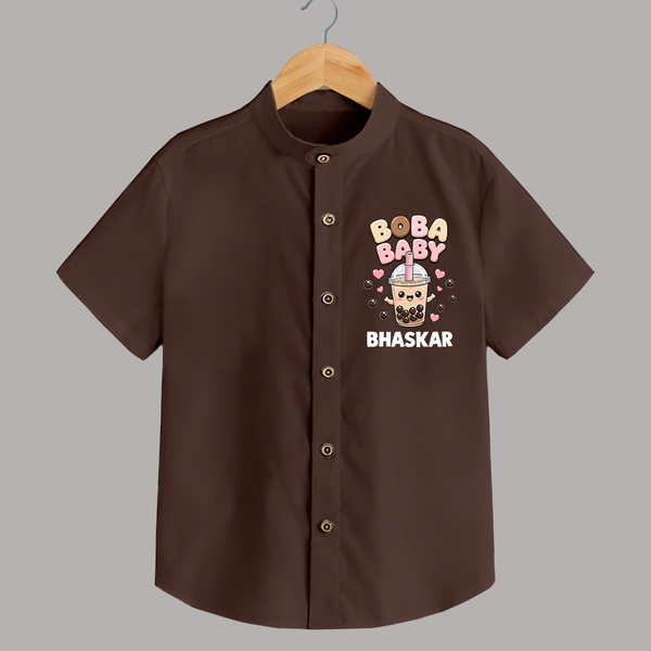 Boba Baby Drink Lover Shirt - CHOCOLATE BROWN - 0 - 6 Months Old (Chest 23")