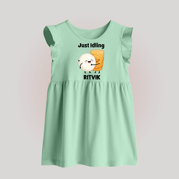 Just Idling South Indian Food Baby Frock - MINT GREEN - 0 - 3 Months Old (Chest 17")