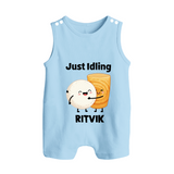 Just Idling South Indian Food Button Romper - BABY BLUE - New Born (Chest 18")