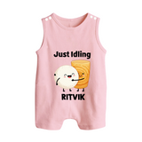 Just Idling South Indian Food Button Romper - BABY PINK - New Born (Chest 18")