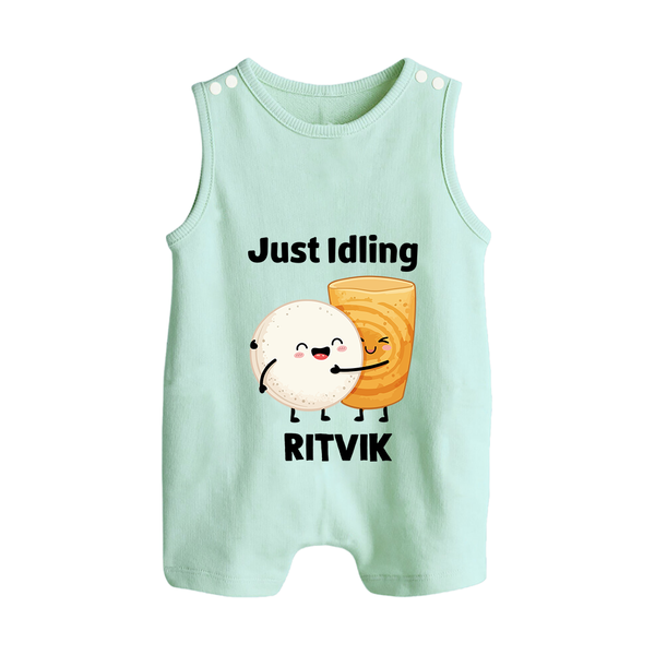 Just Idling South Indian Food Button Romper - MINT GREEN - New Born (Chest 18")
