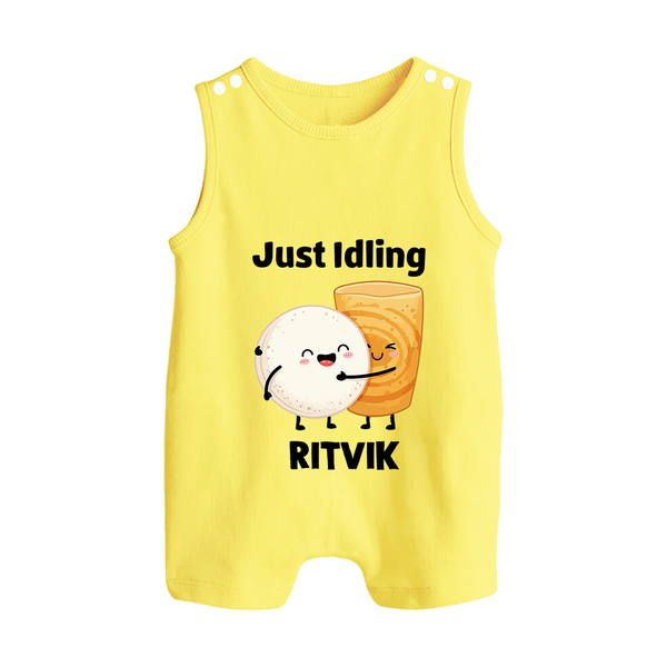 Just Idling South Indian Food Button Romper - PASTEL YELLOW - New Born (Chest 18")
