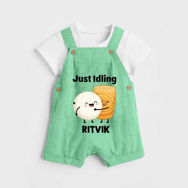 Just Idling South Indian Food Dungaree - GREEN - 0 - 5 Months Old (Chest 18")