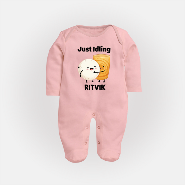 Just Idling South Indian Food Full body suit - BABY PINK - New Born (Chest 7.5")
