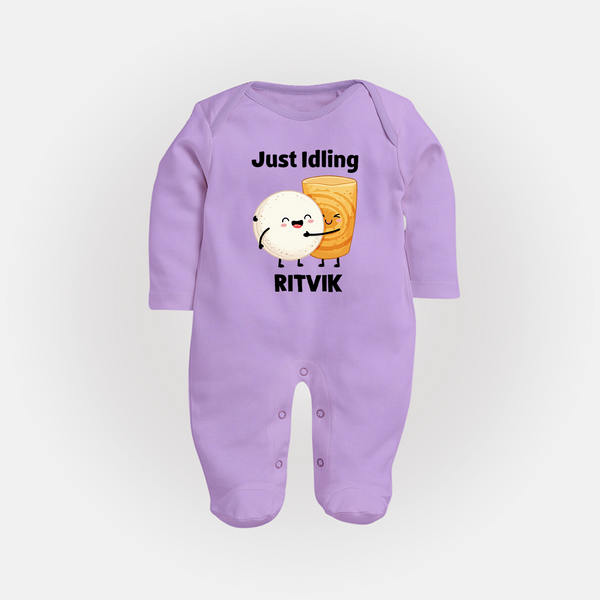 Just Idling South Indian Food Full body suit - LILAC - New Born (Chest 7.5")