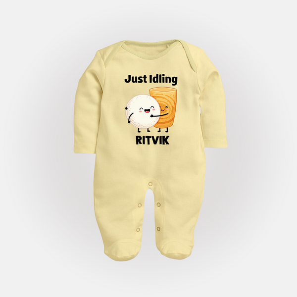Just Idling South Indian Food Full body suit - PASTEL YELLOW - New Born (Chest 7.5")