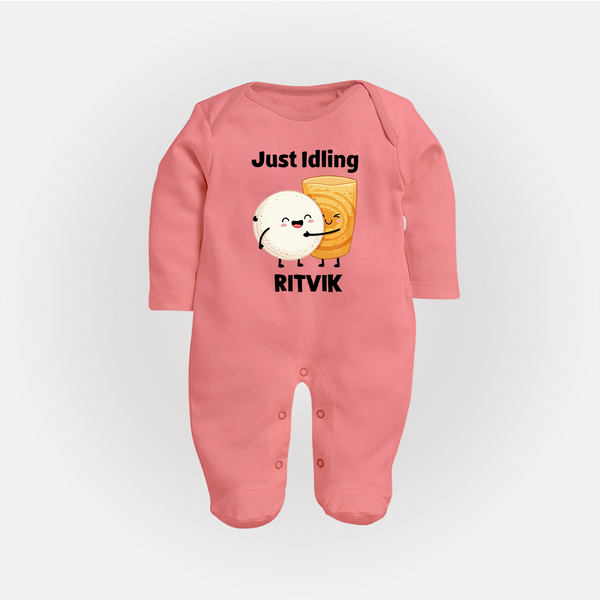 Just Idling South Indian Food Full body suit - PEACH - New Born (Chest 7.5")